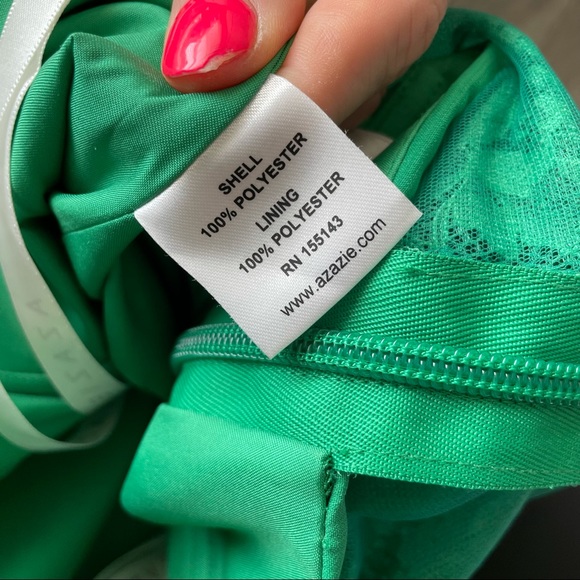 Azazie Green Scalloped Lace Knee Length Dress A4 - Picture 9 of 10